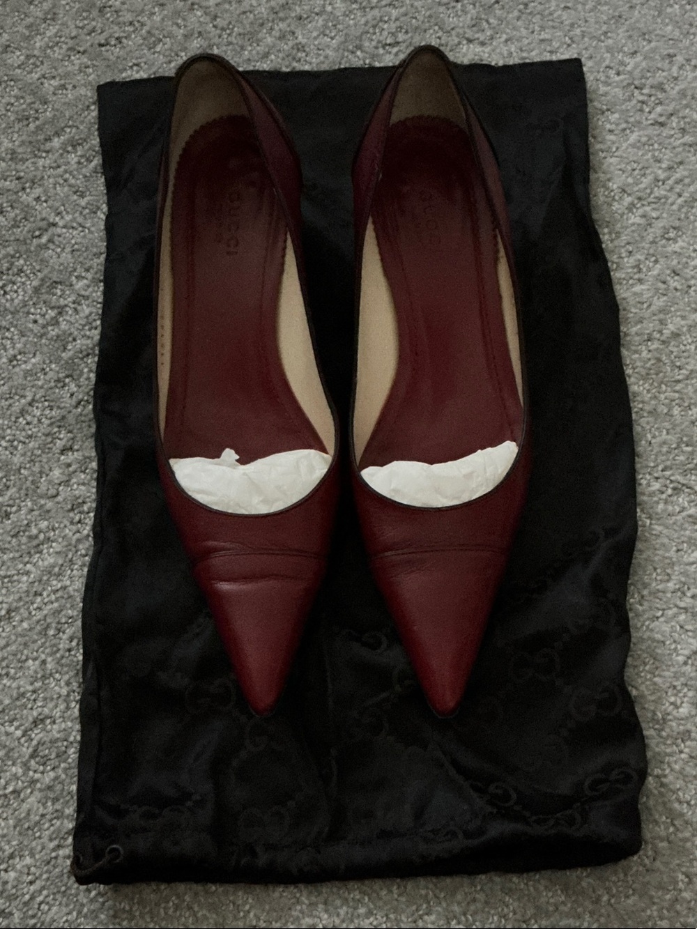Gucci Women's Deep Wine Pointed Leather Kitten Heels